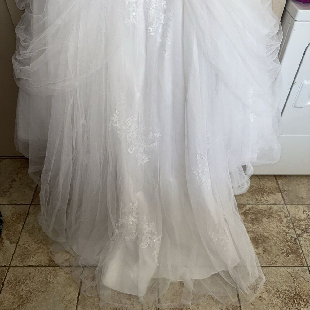 DAVID'S BRIDAL Strapless Tulle Lace Ball Gown White‎ Wedding Dress 18W Beaded - Picture 15 of 16